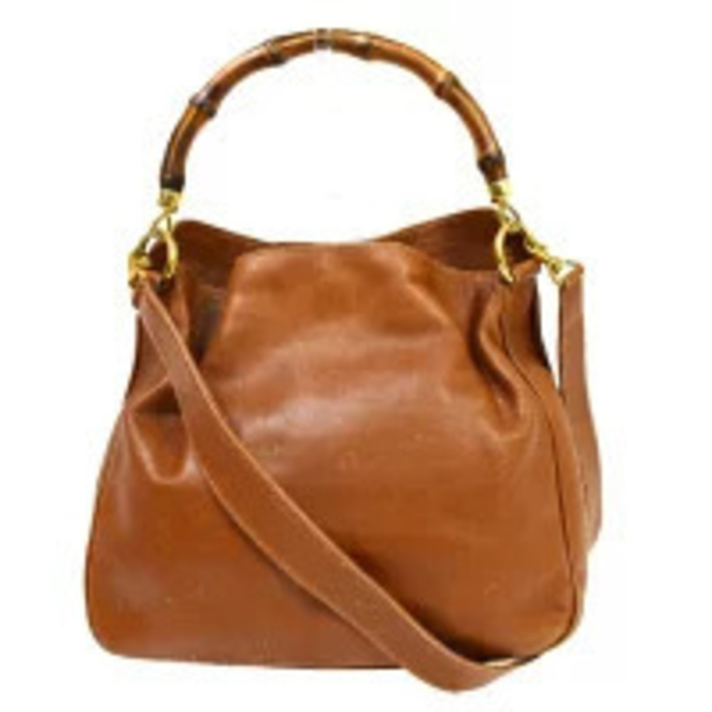 Gucci Bamboo Handbag Shoulder Bag Brown Leather